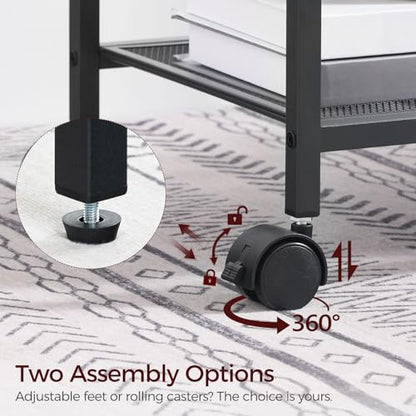 MAHANCRIS Printer Stand with Storage Bag, 3-Tier Mobile Under Desk Printer Cart with Wheels, Wooden Rolling Printer Table, Organizer Shelf for Study, Office, Living Room, Black PTHB2201 - color: Black