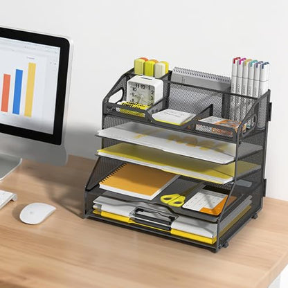 YINGHUA 5-Tier Mesh Desk Organizer, Letter Tray - Black - color: 5 Tier-black