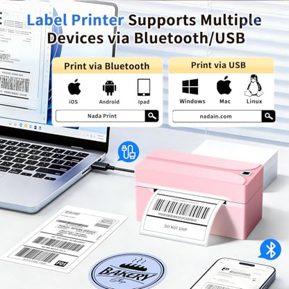 Bluetooth Thermal Label Printer,4x6 Shipping Label Printer - color: Pink