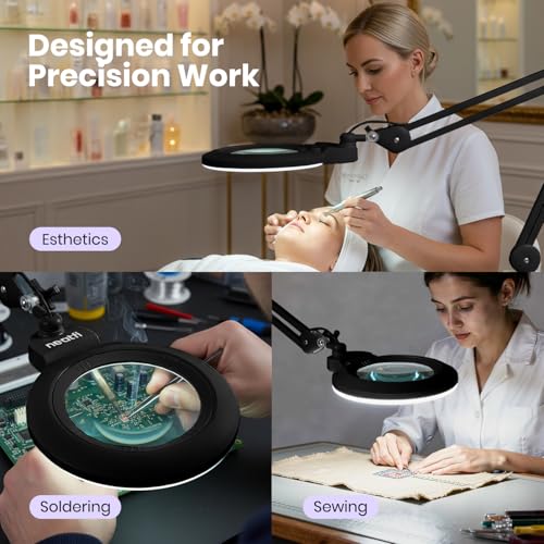 Neatfi XL Bifocal LED Magnifying Lamp, 7” Acrylic Lens, 2.25X/6X Magnification, 1,600 Lumens Dimmable | Hands-Free Close Work | Crafting, Jewelry & Reading (Black, 7-inch Lens, Non-CCT with Clamp) - color: Black, size: 7-inch Lens, Non-CCT with Clamp