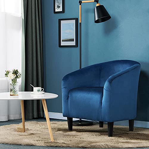 Yaheetech Velvet Accent Chairs, Compact Furry Barrel Chairs with a Curved Silhouette for Small Spaces, Living Room, Bedroom, Pagoda Blue - color: Pagoda Blue (Velvet), style: without Ottoman