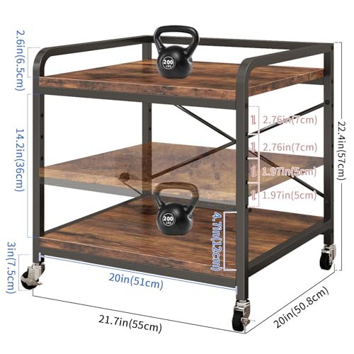 Under Desk Printer Stand with Power Outlet, Adjustable Shelf,Rustic Brown - color: Rustic Brown