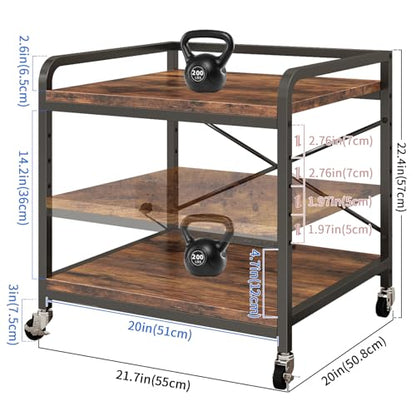 Under Desk Printer Stand with Power Outlet, Adjustable Shelf,Rustic Brown - color: Rustic Brown