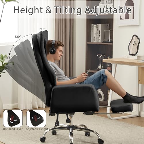 JOMEED Cross Legged Office Chair with Footrest,Flip Armrest,Black - color: Black
