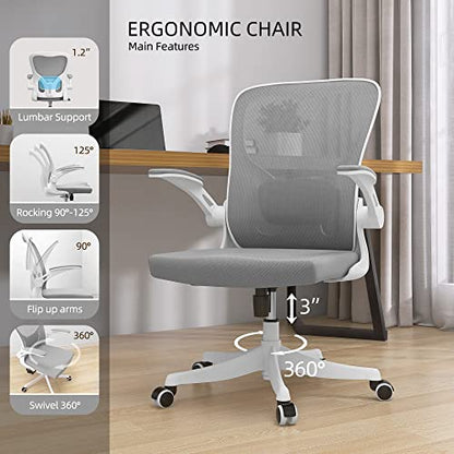 Monhey Ergonomic Office Chair, 90°-125° Tilt Back Home Desk Chair with 360° Swivel & Mute Wheels, High Back Mesh Computer Chair for Adults with Lumbar Support, 330 LBS Capacity (01White+Gray) - color: 01white+gray