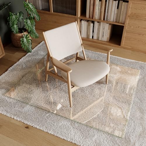 Koonmi Tempered Glass Chair Mat 40"x48" - Premium Office Chair Mat for Hardwood Floors & Low-Pile Carpet with 4 Non-Slip Pads - Thick Scratch-Resistant Surface - size: 40*48