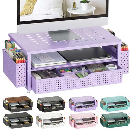 gianotter Desk Organizers and Accessories, Monitor Stand with Drawer and 2 Pen Holder, Purple Desk Accessories, Computer Stand Suitable for Offices and Dormitories (Purple) | Monitor Riser Computer Stand Desk Organizers and Accessories Desktop Organizer S