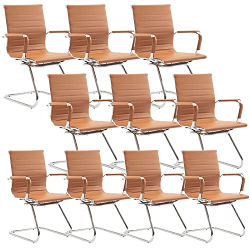 HNY 10-Pack PU Leather Office Guest Chairs - color: Cognac, size: 10 PCS