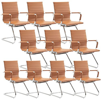 HNY 10-Pack PU Leather Office Guest Chairs - color: Cognac, size: 10 PCS