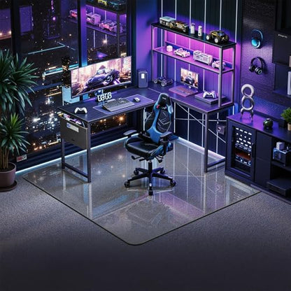 45" x 45" Glass Chair Mat for Carpet, 0.2" Thick Office Chair Mat | Heavy-Duty Tempered Glass With Crystal Clear Surface, Polished Rounded Edges Resists Scratches And Cracks For Smooth Rolling - size: 45" x 45"