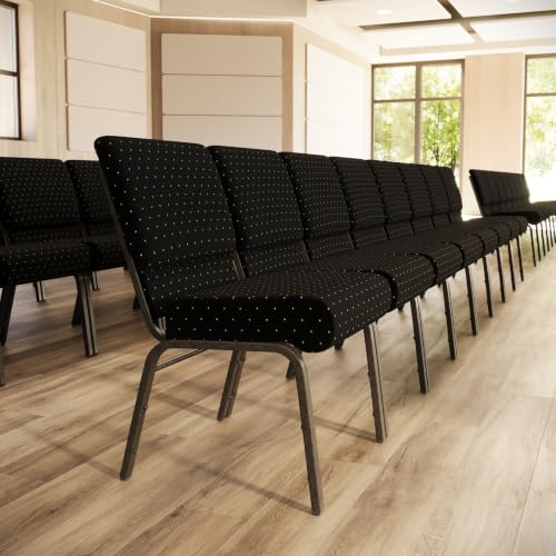 Flash Furniture 4 Pack HERCULES Series 21''W Stacking Church Chair in Black Dot Patterned Fabric - Gold Vein Frame - color: Black Dot Patterned Fabric/Gold Vein Frame, size: Set of 4