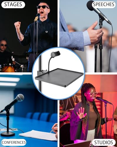 BILIONE Mic Stand Tray 10.6" x 7.8" Large with Crab Clamp for Mixers & Gear - style: Tray with Phone Holder
