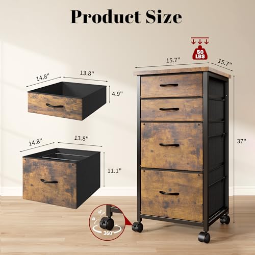 DurayLoly 4-Drawer Rolling File Cabinet Fits A4 Letter Size For Home Office | Printer Stand With Stable Frame, Large Capacity, Easy To Move And Assemble With Lockable Casters, Rustic Brown - color: Rustic Brown