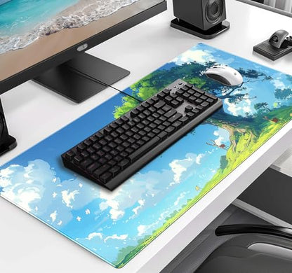 Large Green Plant Outdoor Landscape Office Desk Pad, Computer Mouse Pad | Large Extended Mouse Pad; Full Desk Coverage; Waterproof Coating; Stable Anti-Slide Base For Gaming, Office, Study Daily Use - color: Outdoor Landscape