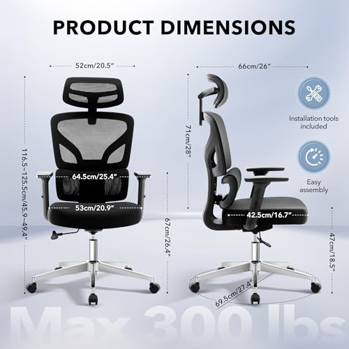 Ergonomic Office Chair Mesh – Adjustable Lumbar 3D Armrests High-Back Desk - color: Black-d1