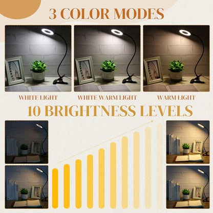 Glooglitter 4 Pcs Clip on Ring Light Desk Lamp 48 LED USB 3 Colors, Black - color: Black