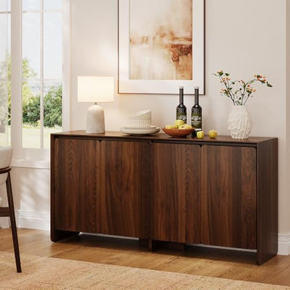 63" Sideboard Buffet Cabinet with Storage, Buffet Sideboard Cabinet with 4 Doors & Adjustable Shelves, Modern Coffee Bar Console Table for Living Room, Kitchen, Entryway - color: Walnut