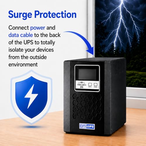 OPTI-UPS DS1000I 900w (European 230V) Online Double Conversion UPS | European 230 Volts, Pure Sine Wave, Battery Backup, Surge Protection - size: Online-1000va