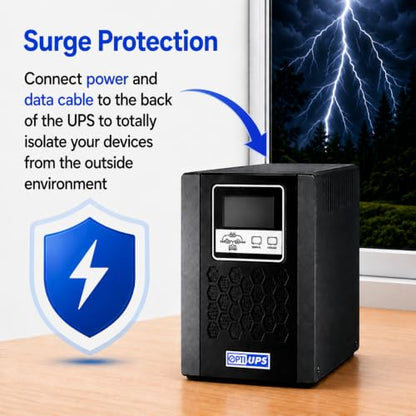 OPTI-UPS DS1000I 900w (European 230V) Online Double Conversion UPS | European 230 Volts, Pure Sine Wave, Battery Backup, Surge Protection - size: Online-1000va