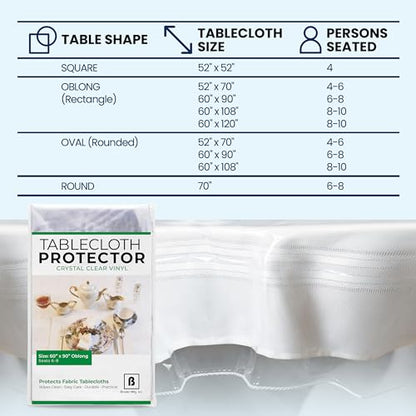Broder Heavy Duty Clear Plastic Table Cover Protector Rectangle 60x90 – Waterproof, Oil Proof, Wipeable Vinyl Tablecloth Protector, Thick PVC, for Dining Room, Kitchen, Desk, Office, Everyday Use - size: 90" x 60" (Oblong)