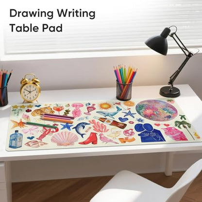 Desk Mat, Leather Desk Pad Blotter Protector, XXL Large Mouse Pad,Computer Laptop Mouse Pads for Desktop,Waterproof Writing Anti-Slip Mousepad for Office and Home I Cream Trendy Stickers - color: Cream Trendy Stickers