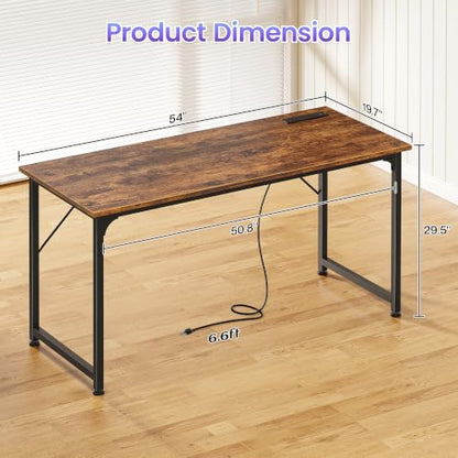 PRAISUN 55 X 20 Inch Computer Desk, Power Outlets, USB-C, Rustic Brown - color: Rustic Brown, size: 55inch