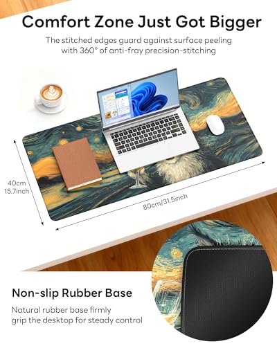 Mouse Pad 31.5x15.7in Large Desk Mat Non-Slip for Office - color: Shocked Cat, size: 31.5" x 15.7"
