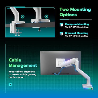 ARES WING Ultrawide Monitor arm with RGB for 17-49 Inch Screen, White - color: White