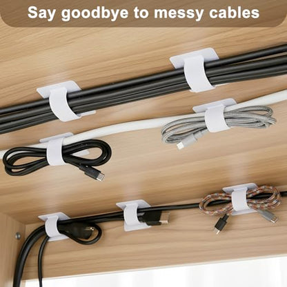 100 Pcs Cable Management Under Desk, Hook and Loop Cable Straps, White - color: White