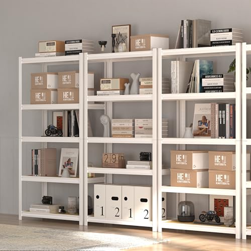 PrimeZone 35.4" W x 15.7" D x 72" H White Book Shelf, 5-Tier Bookcase | Modern Open Design, Adjustable Shelves, Standing Display Organizer for Books, Plants & Décor, Sturdy Double-layered Columns - size: 35.4" W x 15.7" D x 72" H