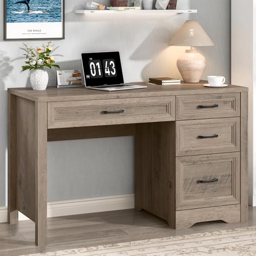 Vabches Farmhouse Executive Desk with Storage and Ample File Drawer, Rustic Large Home Writing Desk for Bedroom, Grey - color: Grey, size: 19.69"D x 47.24"W x 30.71"H