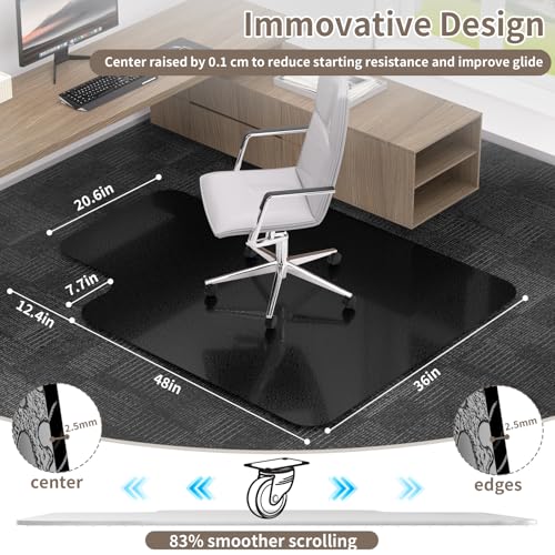 Office Chair Mat for Low Pile Carpeted Floors with Lip, 36" x 48" Plastic Floor mat for Desk Chair on Carpet,Easy Glide Carpet Protector Mat for Computer Chairs,Rolling Chairs,Home,Office Non-Slip