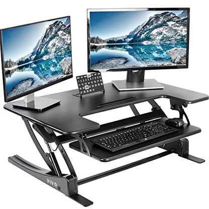 VIVO 36 inch Height Adjustable Stand Up Desk Converter, V Series, Quick Sit to Stand Tabletop Dual Monitor Riser Workstation, Black, DESK-V000V | Height Adjustable, Stand Up Desk Riser, Wide Keyboard Tray, Dual Monitor and Laptop Workstation, Black Frame,