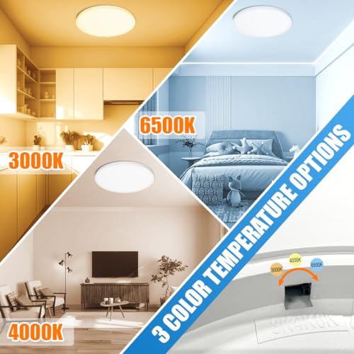 Allsmartlife LED Flush Mount Ceiling Light Fixture 1 Pack, 15.8 inch 32W 4320lm Flat Ceiling Light, 3000K/4000K/6500K, Round Ceiling Light Fixture for Bedroom, Living Room, Kitchen - color: White, size: 15.8inch 1-Pack