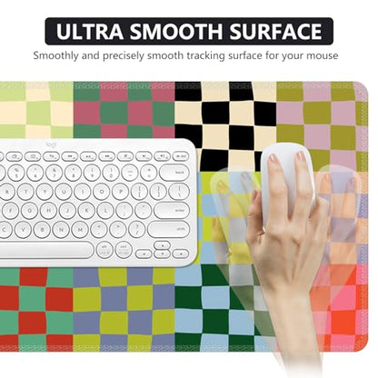 iCasso Desk Mat,Cute Desk Cover for Women,35.4x15.7in,Checkered | Computer Mat for Home Office,Non-Slip Mousepad with Stitched Edges,Retro Keyboard Mat,Smooth Water-Resistant - color: A-Retro Checkered