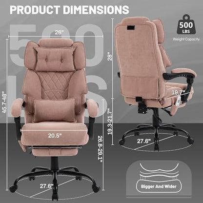Massage Office Chair with Foot Rest,6 Points Vibration & Heat Executive Office Chairs for Heavy People,500LBS Big and Tall Office Chair,Ergonomic Reclining Desk Chair, PinkCloth - color: Pink, size: 6 Point Vibration