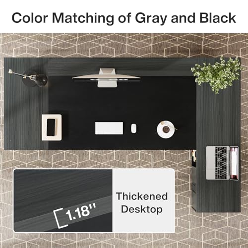 Tribesigns L-Shaped Executive Desk, 78-Inch Modern Office Desk with Drawers and Lateral File Cabinet, Large Bussiness Furniture with Storage Shelves, Workstation for Home Office (Grey + Black) - color: Grey + Black