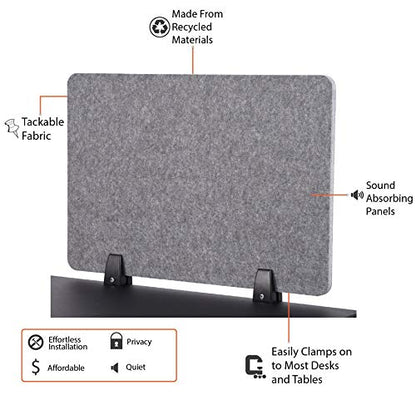 ReFocus™ Raw Clamp-On Acoustic Desk Divider – Reduce Noise and Visual Distractions with This Lightweight Desk Mounted Privacy Panel (Castle Gray, 47.25" x 16", 23.6" x 16", & 23.6" x 16") - color: Castle Gray, size: 48" x 16" + 24" x 16"