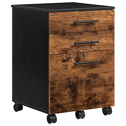 HOOBRO 3-Drawer File Cabinet, Wooden Under Desk Filing Cabinet, fits A4/Letter Size for Home Office, Small Rolling Storage Drawer Chest, Printer Stand with Drawers, Rustic Brown and Black BF02WJ01G1 - color: Rustic Brown + Black