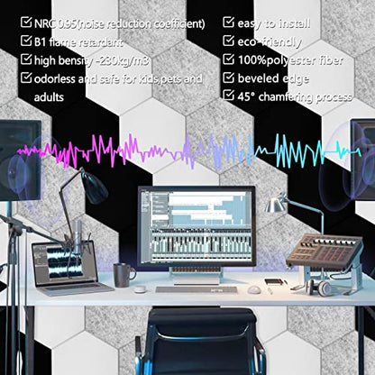 18 Pack Acoustic Panels-12"X10"X 0.4" Self-Adhesive Soundproof Wall Panels High-Density Sound Absorbing Panel Acoustic Treatment Panel Used in Home & Offices （Black Hexagon） - color: black-hexagon