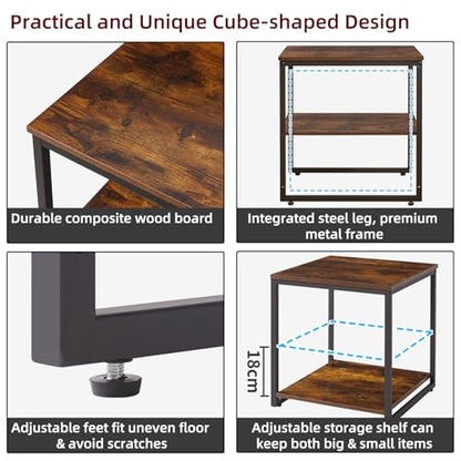 Aibiju Small Table Stand 20 Inch, Multi-Functional Side & Printer Accent Table with Storage Shelf, Rustic Brown YD-TM153H - color: Rustic Brown, style: Basic