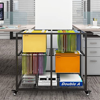 PUNCIA 2-Tier 2 Column Heavy Duty Metal Rolling File Carts for Letter Size