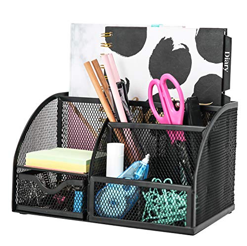 Exerz Desk Organizer 7 Compartment Pencil Holder Office Tidy Caddy Black - color: Black