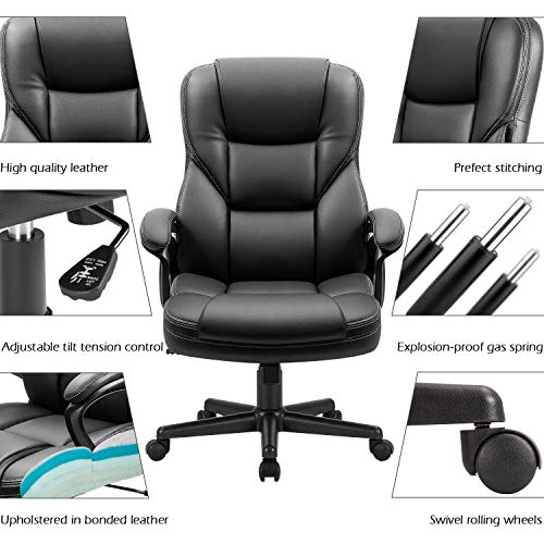 Furmax Office Executive Chair High Back Adjustable Managerial Home Desk Chair, Swivel Computer PU Leather Chair with Lumbar Support (1, Black) - color: Black