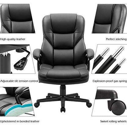 Furmax Office Executive Chair High Back Adjustable Managerial Home Desk Chair, Swivel Computer PU Leather Chair with Lumbar Support (1, Black) - color: Black