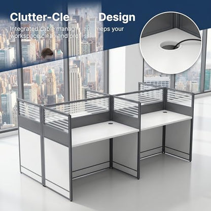 Office Cubicle Desk with Privacy Panels - Modular Office Workstation for 2/4/6/8/10 Person, Wood and Metal Workstation for Business Commercial Workspace,White,4 Person - size: 4 Person