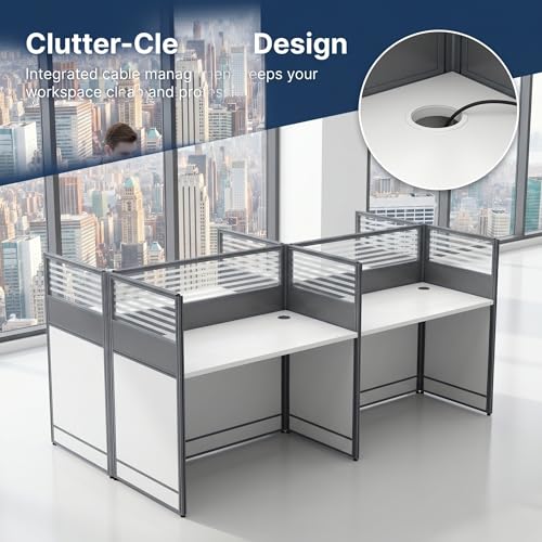 Office Cubicle Desk with Privacy Panels - Modular Office Workstation for 2/4/6/8/10 Person, Wood and Metal Workstation for Business Commercial Workspace,White,6 Person - size: 6 Person