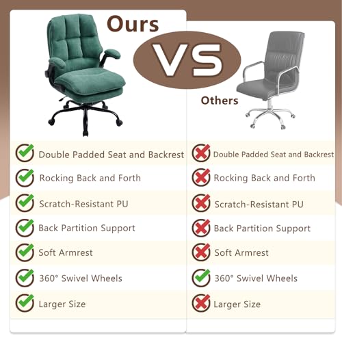 Comfy Office Chair Soft and Double Cushioned Ergonomic Computer Desk Chair for Long Hours Executive Office Chair with Flip-up Armrests and Height Adjustment for Home Office Green - color: Green