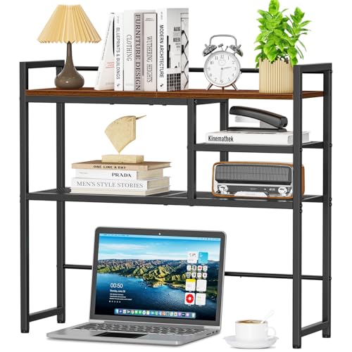 Snughome 31.9" Desk Shelf, Desktop Organizer Shelf, Desk Hutch Dorm, 3-Tier Desk Display Rack, Desktop Bookshelf, Multipurpose Wood Desk Organizer Storage Rack for Home Office Dorm