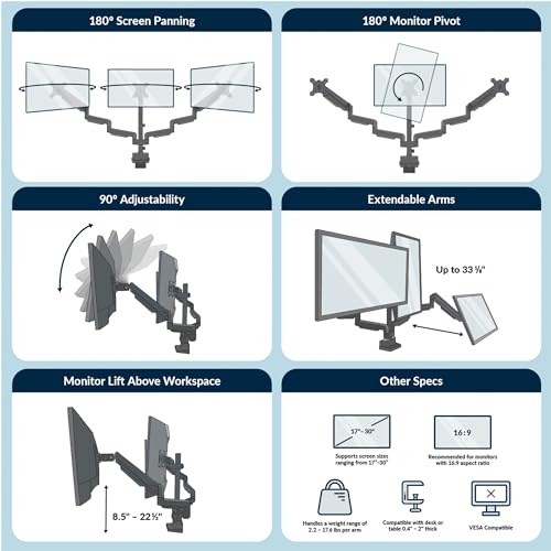 Vari Triple Monitor Arm – Black - style: Triple Monitor
